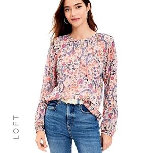 LOFT | NWOT BLOOM BUBBLE SLEEVE HENELY TOP FLORAL LINED | EXTRA LARGE